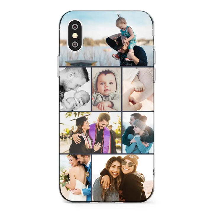 Apple iPhone X / iPhone XS / Clear Classic Personalised Photo Collage Grid Phone Case - Stylizedd.com