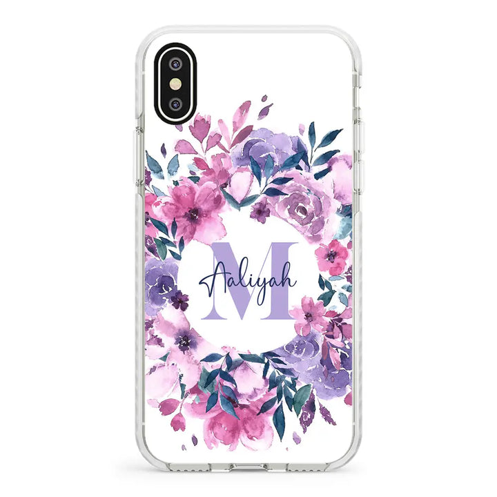 Apple iPhone X / iPhone XS / Impact Pro White Custom Monogram Floral Flower Initial Name & Letter, Phone Case - Stylizedd.com