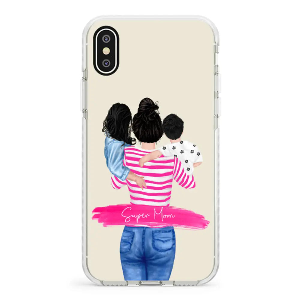 Apple iPhone X / iPhone XS / Impact Pro White Custom Clipart Text Mother Son & Daughter Phone Case - Stylizedd.com