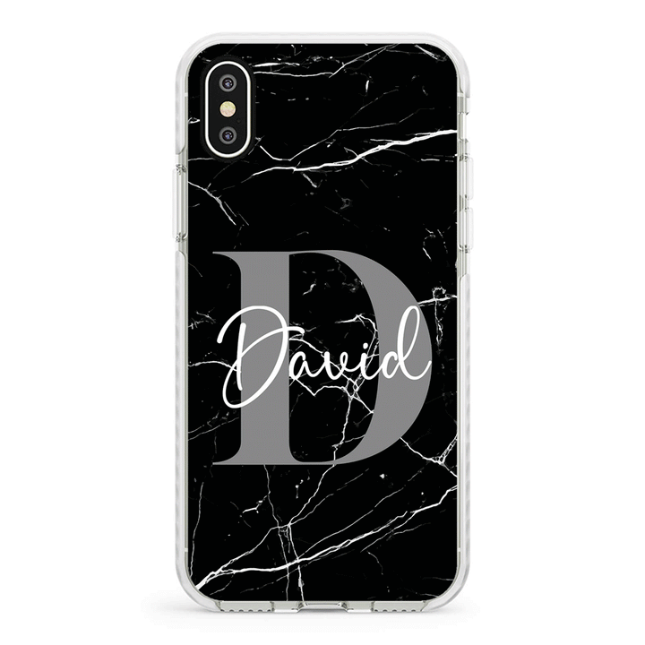 Apple iPhone X / iPhone XS / Impact Pro White Personalized Text Black & White Marble Texture, Phone Case - Stylizedd.com