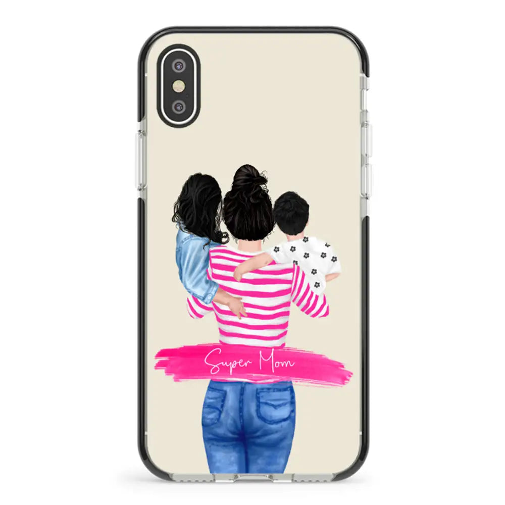 Apple iPhone XS MAX / Impact Pro Black Custom Clipart Text Mother Son & Daughter Phone Case - Stylizedd.com