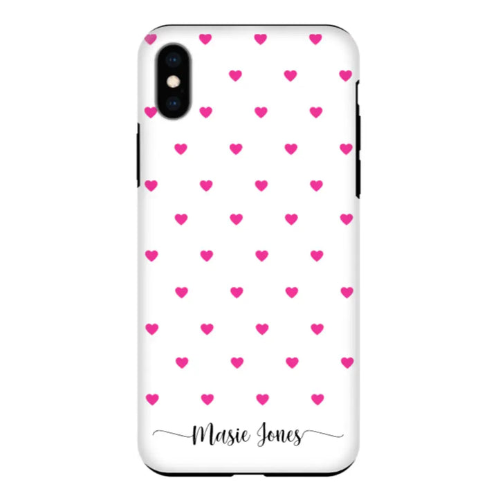 Apple iPhone XS MAX / Tough Pro Heart Pattern Custom Text, My Name Phone Case - Stylizedd.com