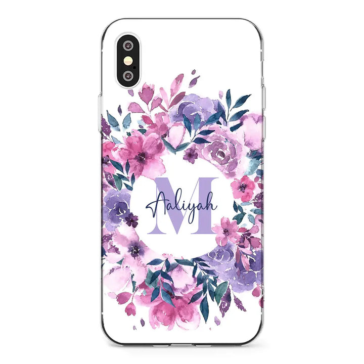 Apple iPhone XR / Clear Classic Custom Monogram Floral Flower Initial Name & Letter, Phone Case - Stylizedd.com