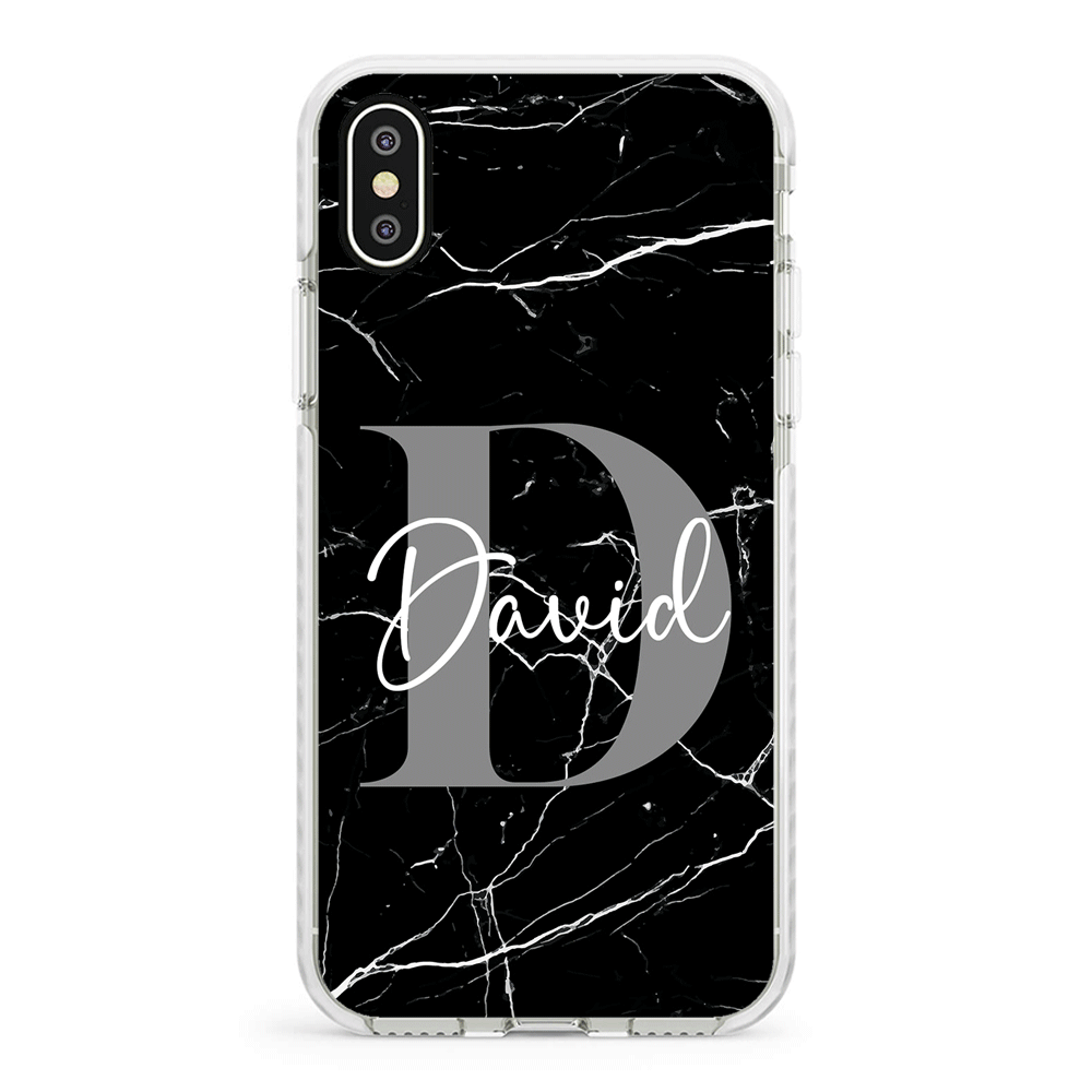 Apple iPhone XR / Impact Pro White Personalized Text Black & White Marble Texture, Phone Case - Stylizedd.com