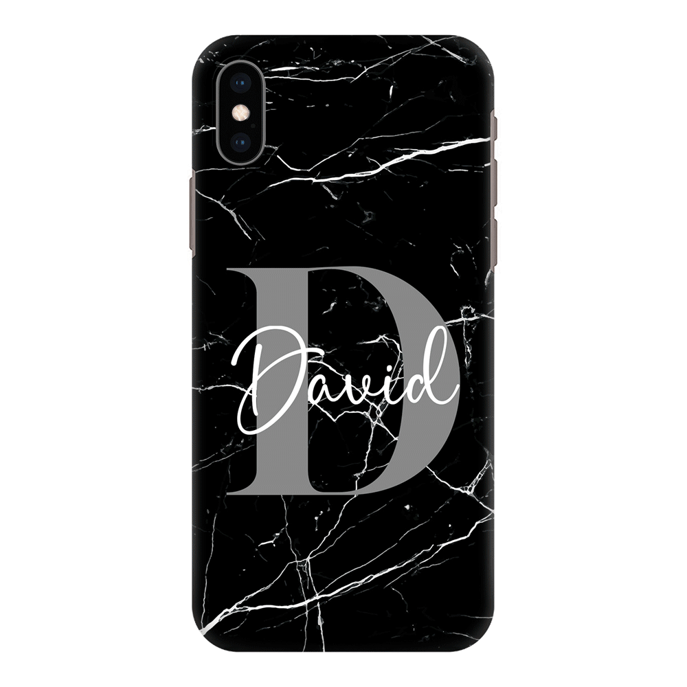 Apple iPhone X / iPhone XS / Snap Classic Personalized Text Black & White Marble Texture, Phone Case - Stylizedd.com