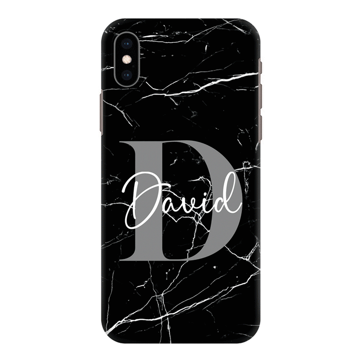 Apple iPhone X / iPhone XS / Snap Classic Personalized Text Black & White Marble Texture, Phone Case - Stylizedd.com