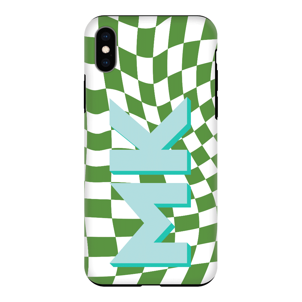Apple iPhone X / iPhone XS / Tough Pro Custom Monogram Initial Wavy Checkerboard, Phone Case - Stylizedd.com