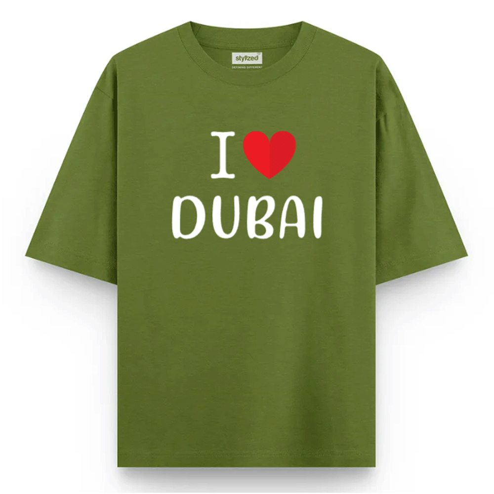 Custom I Love T-Shirt - Oversize - Military Green / XS