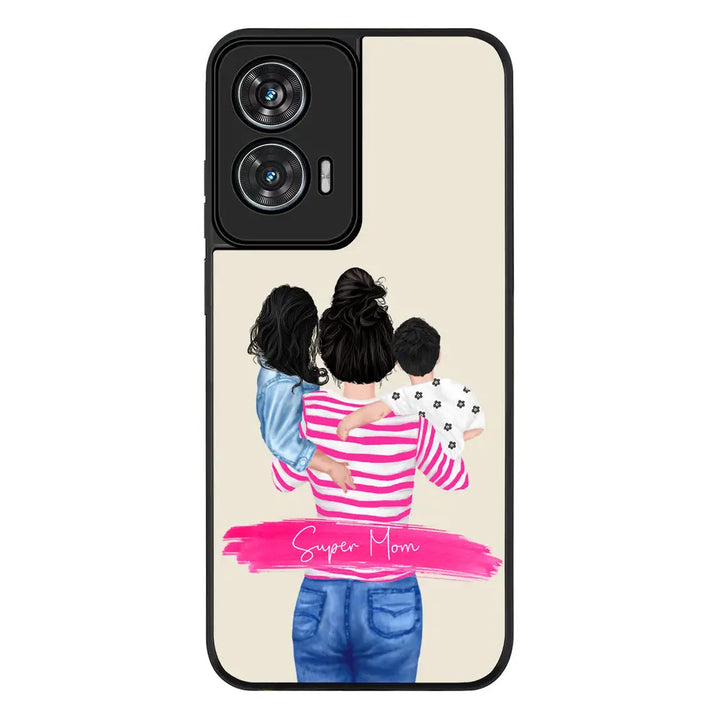 Custom Clipart Text Mother Son & Daughter Phone Case - Motorola - Edge 50 Fusion / Rugged Black