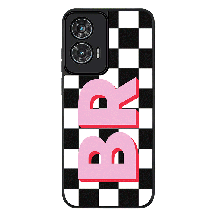 Custom Monogram Initial Checkerboard Phone Case - Motorola - Edge 50 Fusion / Rugged Black