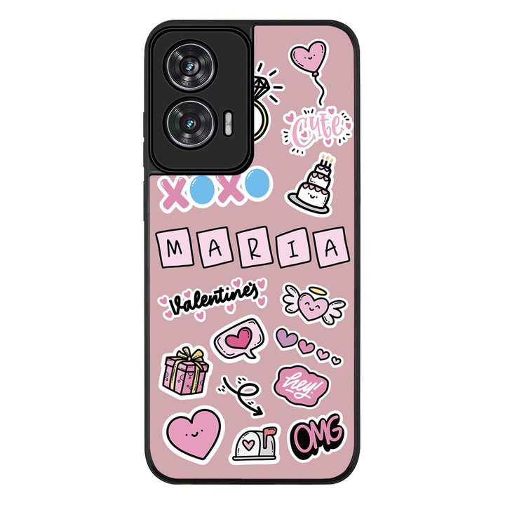 Personalized Name Cute Love Heart Sticker Phone Case - Motorola - Edge 50 Fusion / Rugged Black