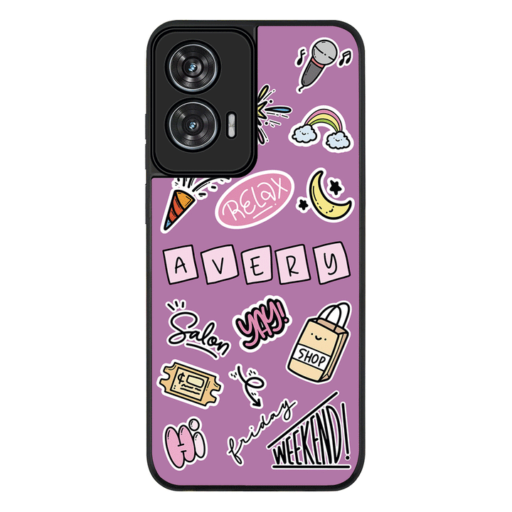 Personalized Name Cute Weekend Girl Sticker Phone Case - Motorola - Edge 50 Fusion / Rugged Black