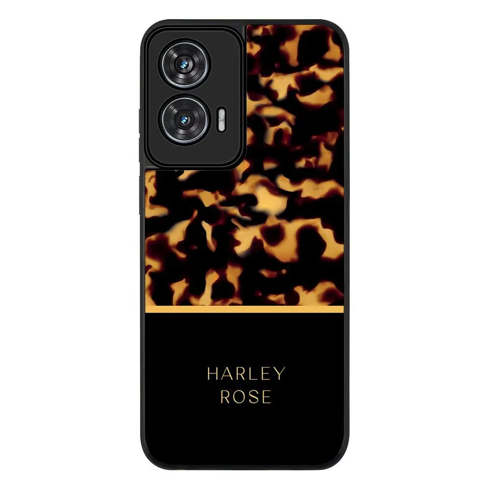 Personalized Text Luxury Tortoise Shell Pattern Phone Case - Motorola - Edge 50 Fusion / Rugged