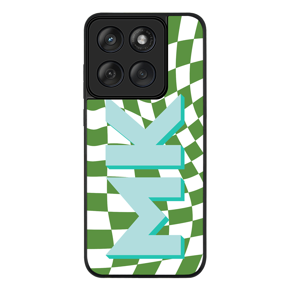 Custom Monogram Initial Wavy Checkerboard, Phone Case - Motorola