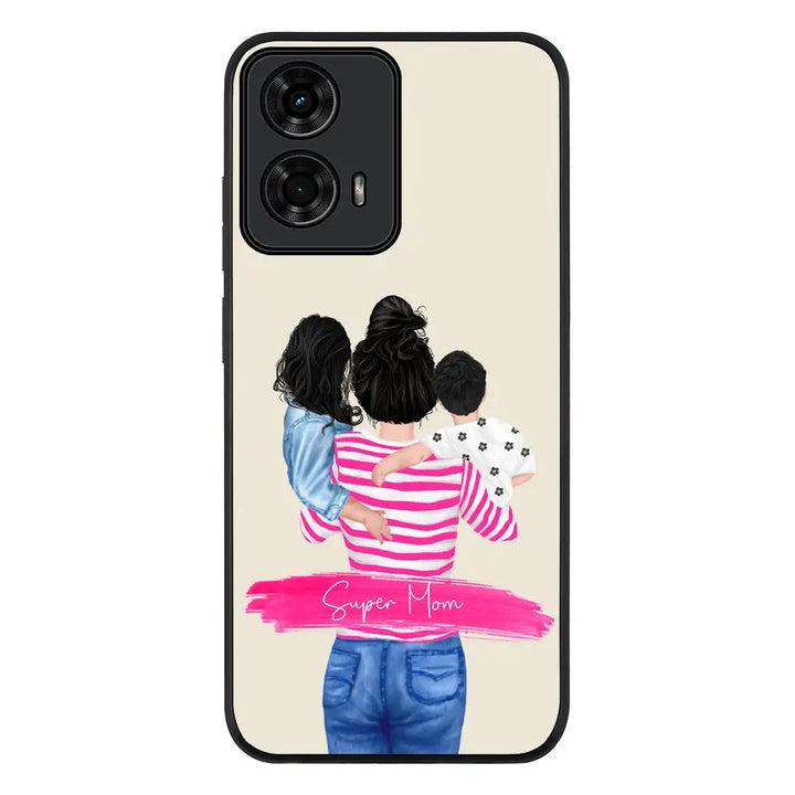 Custom Clipart Text Mother Son & Daughter Phone Case - Motorola - Moto G04 / G04s / Rugged Black