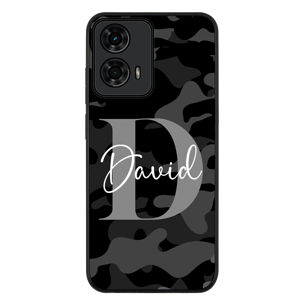 Personalized Name Camouflage Military Camo Phone Case - Motorola - Moto G04 / G04s / Rugged Black