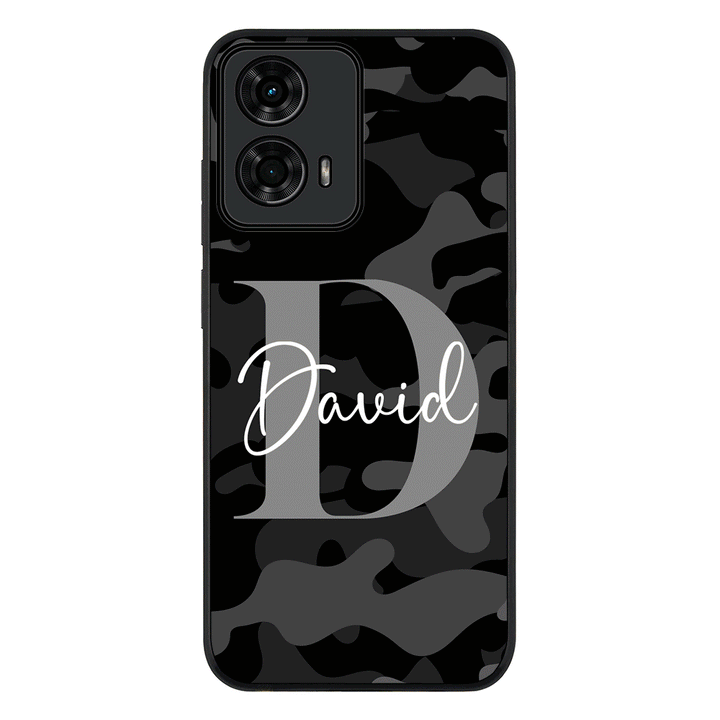 Personalized Name Camouflage Military Camo Phone Case - Motorola - Moto G04 / G04s / Rugged Black