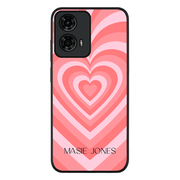Personalized Name Retro Hearts Phone Case - Motorola - Moto G04 / G04s / Rugged Black - Stylizedd