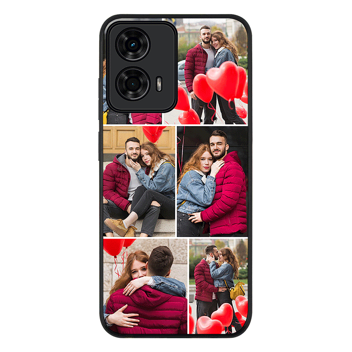 Personalised Valentine Photo Collage Grid Phone Case - Motorola - Moto G04 / G04s / Rugged Black