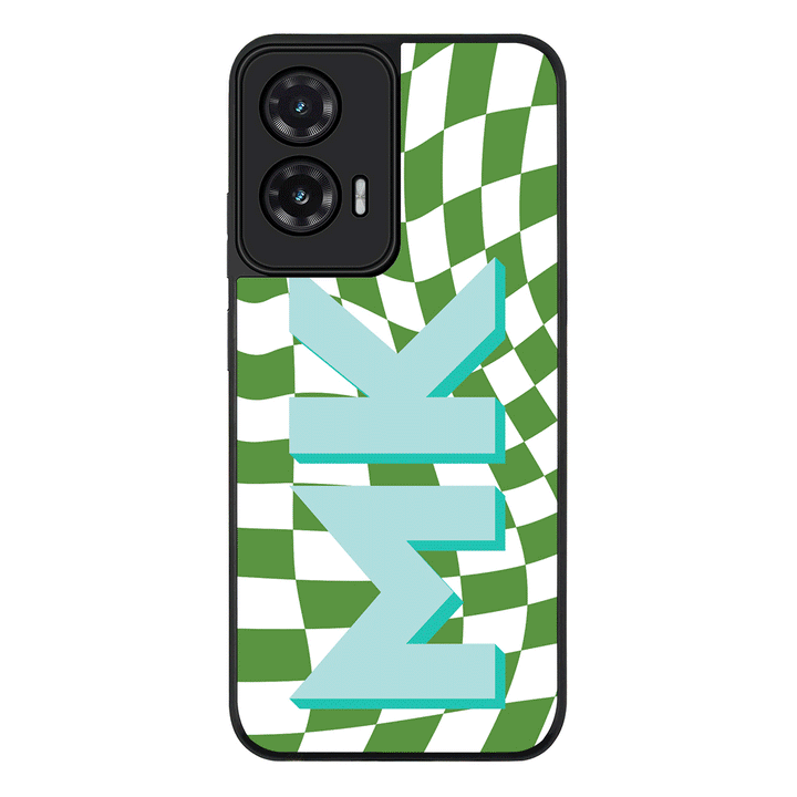Custom Monogram Initial Wavy Checkerboard, Phone Case - Motorola