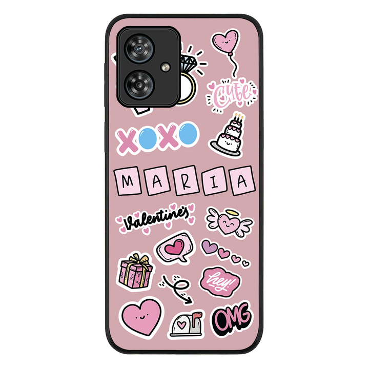 Motorola Moto G54 / G54 Power / G64 / Rugged Black Personalized Name Cute Love Heart Sticker, Phone Case - Motorola - Stylizedd.com