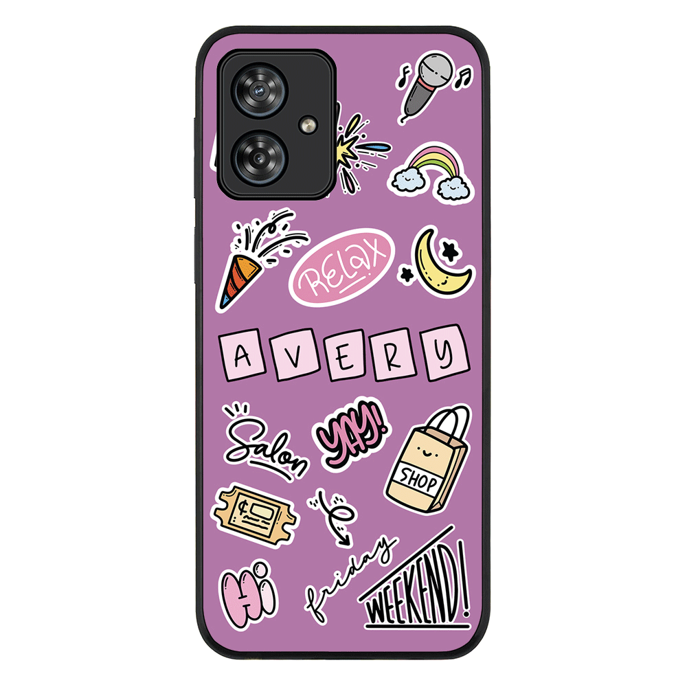 Motorola Moto G54 / G54 Power / G64 / Rugged Black Personalized Name Cute Weekend Girl Sticker, Phone Case - Motorola - Stylizedd.com