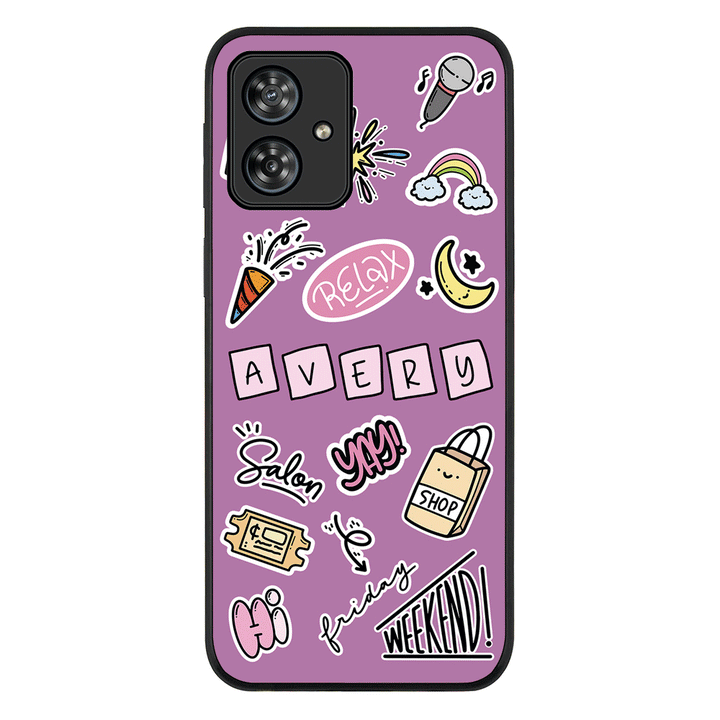 Motorola Moto G54 / G54 Power / G64 / Rugged Black Personalized Name Cute Weekend Girl Sticker, Phone Case - Motorola - Stylizedd.com