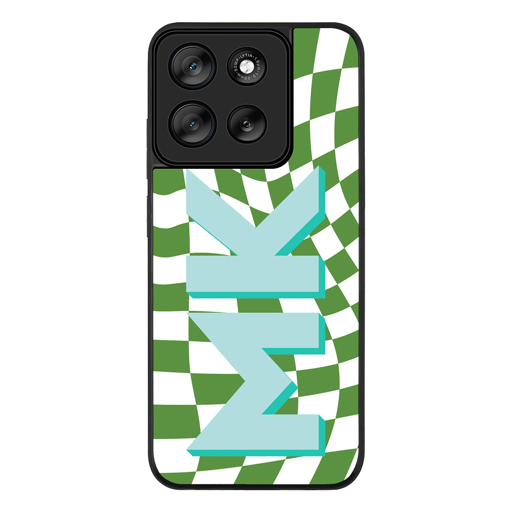 Custom Monogram Initial Wavy Checkerboard, Phone Case - Motorola