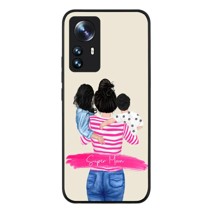 Xiaomi 12 Lite / Rugged Black Phone Case Custom Clipart Text Mother Son & Daughter Phone Case - Xiaomi - Stylizedd