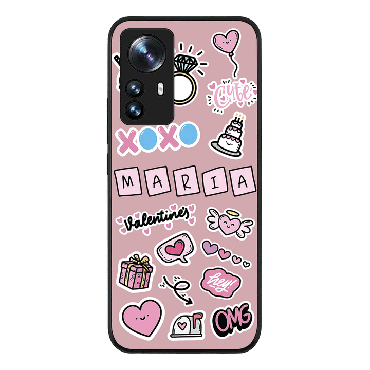 Xiaomi 12 Pro / Rugged Black Personalized Name Cute Love Heart Sticker, Phone Case - Xiaomi - Stylizedd.com