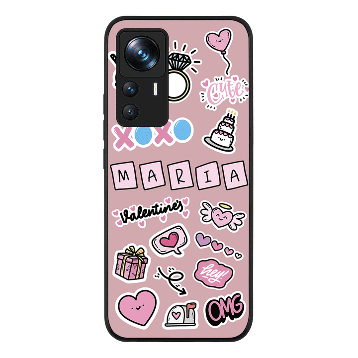 Xiaomi 12T / 12T Pro / Rugged Black Personalized Name Cute Love Heart Sticker, Phone Case - Xiaomi - Stylizedd.com