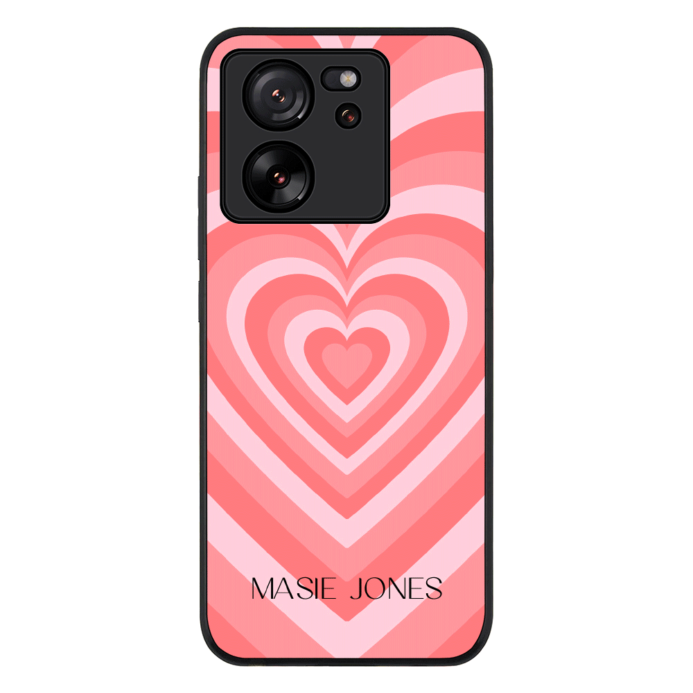 Personalized Name Retro Hearts Phone Case - Xiaomi - 13T / Pro / Rugged Black - Stylizedd
