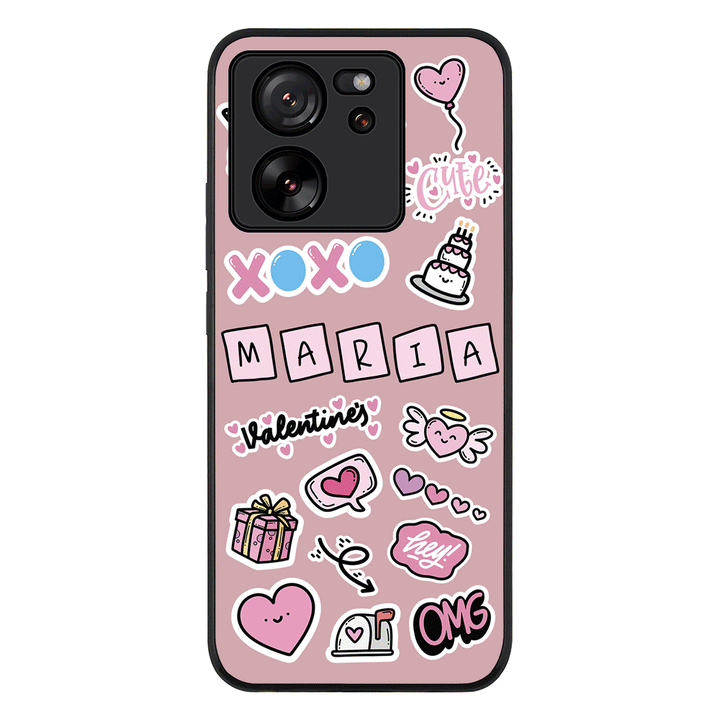Xiaomi 13T / 13T Pro / Rugged Black Personalized Name Cute Love Heart Sticker, Phone Case - Xiaomi - Stylizedd.com