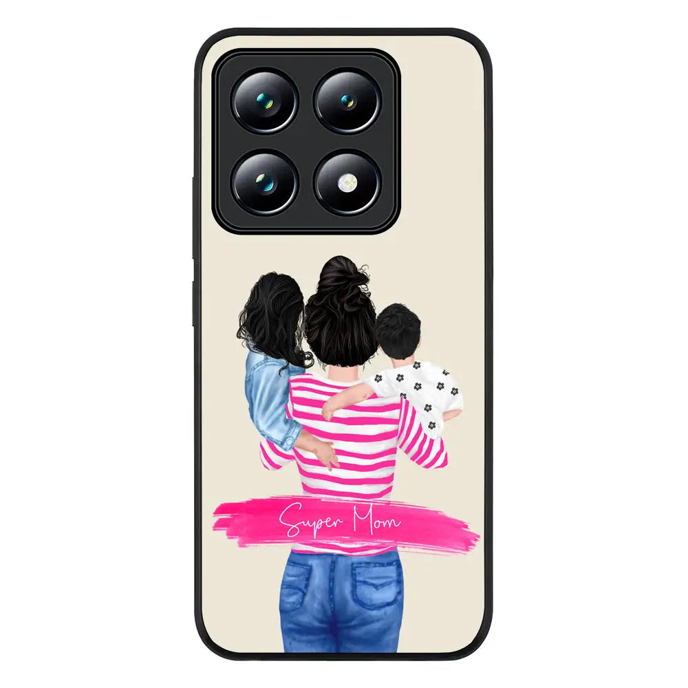 Custom Clipart Text Mother Son & Daughter Phone Case - Xiaomi - 14T Pro / Rugged Black - Stylizedd