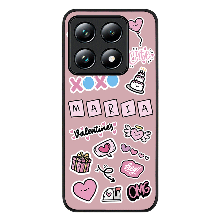 Xiaomi 14T Pro / Rugged Black Personalized Name Cute Love Heart Sticker, Phone Case - Xiaomi - Stylizedd.com