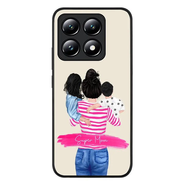 Custom Clipart Text Mother Son & Daughter Phone Case - Xiaomi - 14T / Rugged Black - Stylizedd