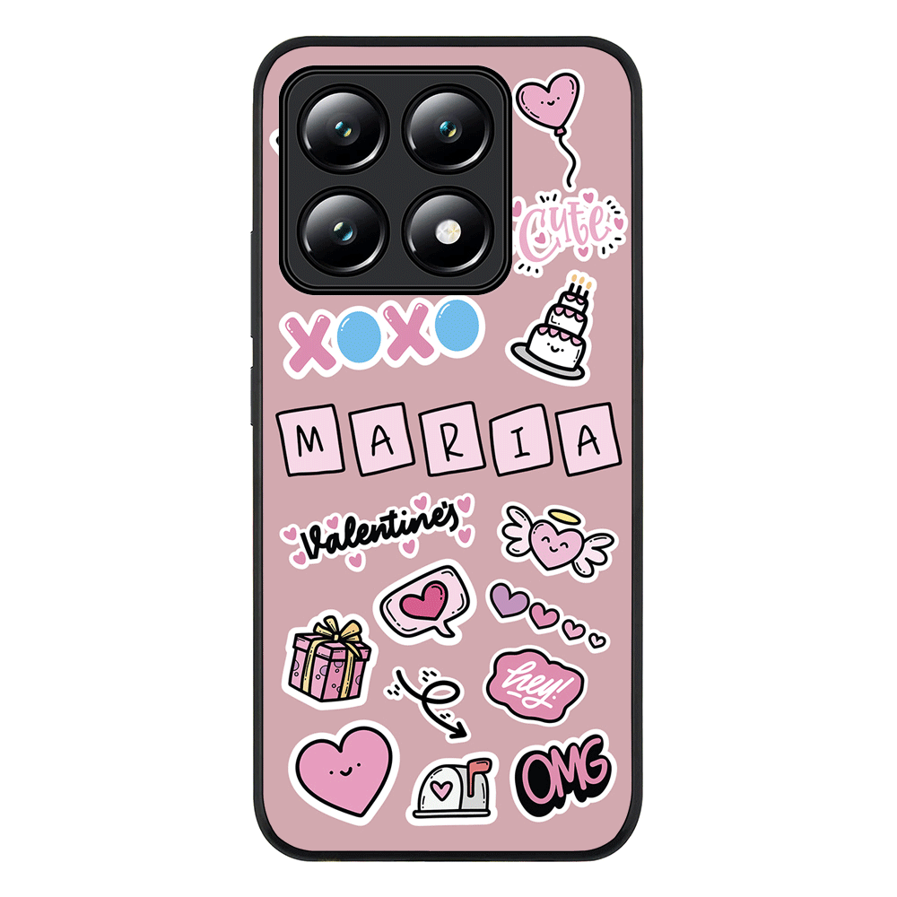 Xiaomi 14T / Rugged Black Personalized Name Cute Love Heart Sticker, Phone Case - Xiaomi - Stylizedd.com