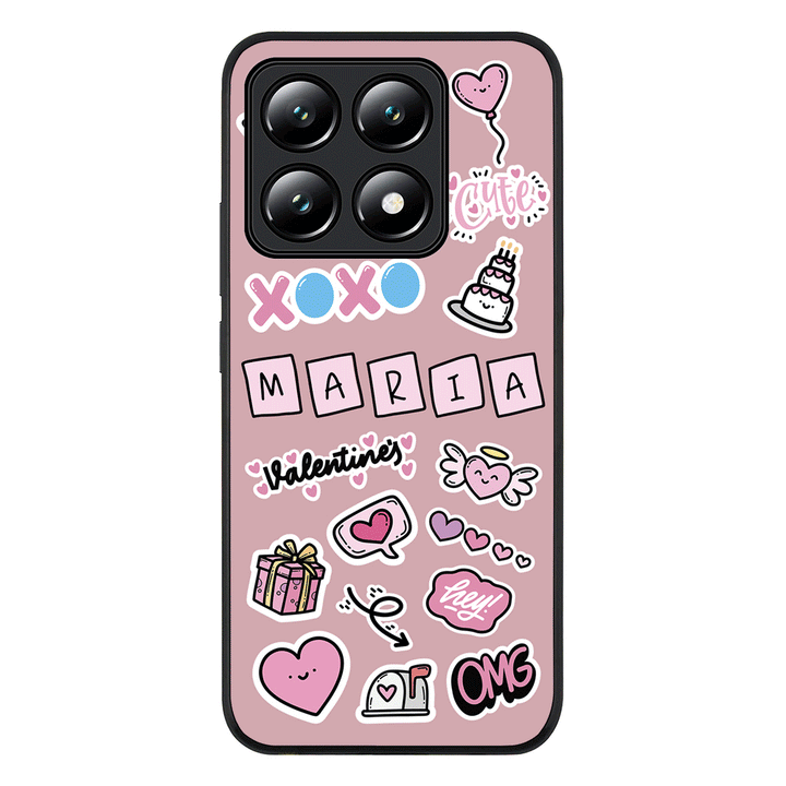 Xiaomi 14T / Rugged Black Personalized Name Cute Love Heart Sticker, Phone Case - Xiaomi - Stylizedd.com