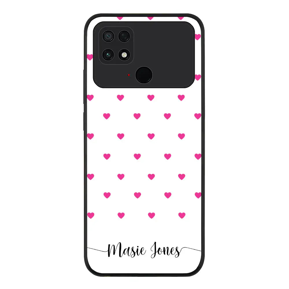 Poco C40 / Rugged Black Phone Case Heart Pattern Custom Text, My Name Phone Case - Poco - Stylizedd