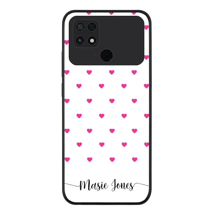 Poco C40 / Rugged Black Phone Case Heart Pattern Custom Text, My Name Phone Case - Poco - Stylizedd