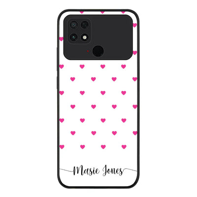 Heart Pattern Custom Text My Name Phone Case - Poco - C40 / Rugged Black - Stylizedd