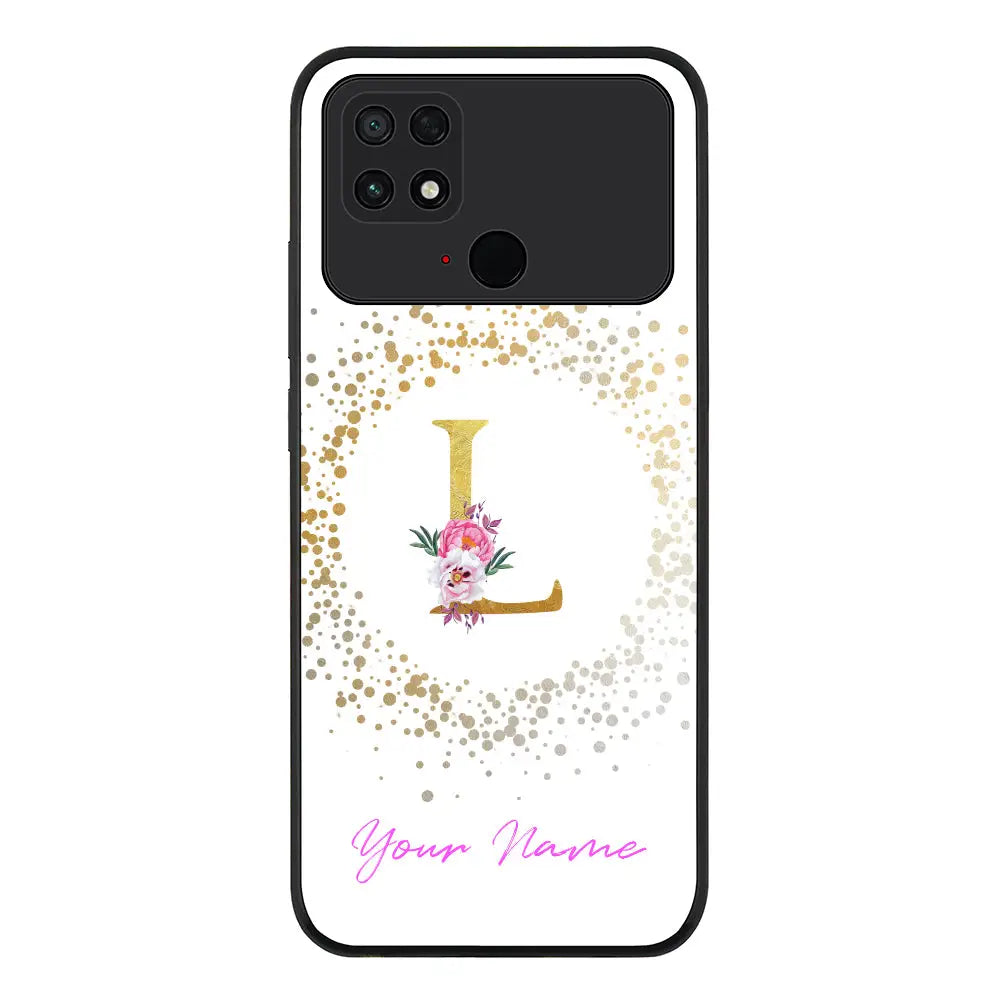 Floral Initial Phone Case - Poco - C40 / Rugged Black - Stylizedd