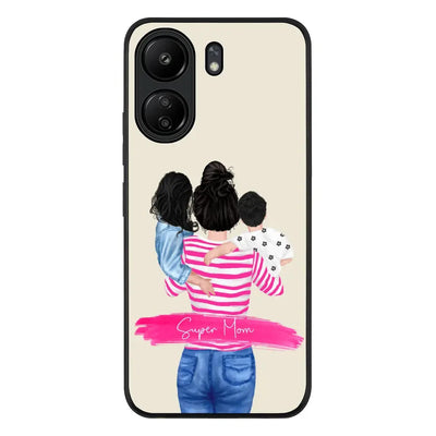 Poco C65 / Rugged Black Phone Case Custom Clipart Text Mother Son & Daughter Phone Case - Poco - Stylizedd