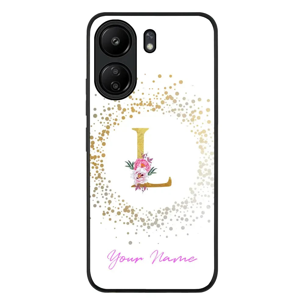 Floral Initial Phone Case - Poco - C65 / Rugged Black - Stylizedd