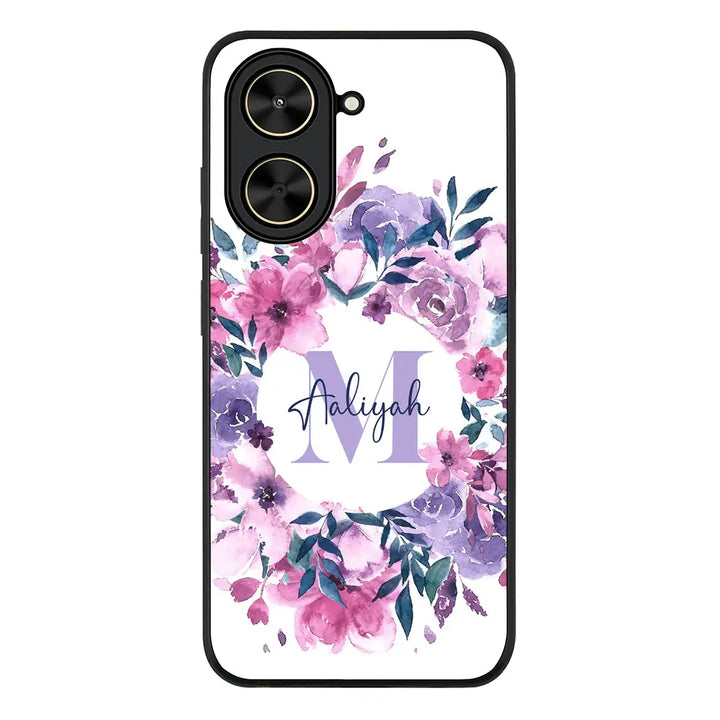 Custom Monogram Floral Flower Initial Name & Letter Phone Case - Redmi - A5 4G / Rugged Black