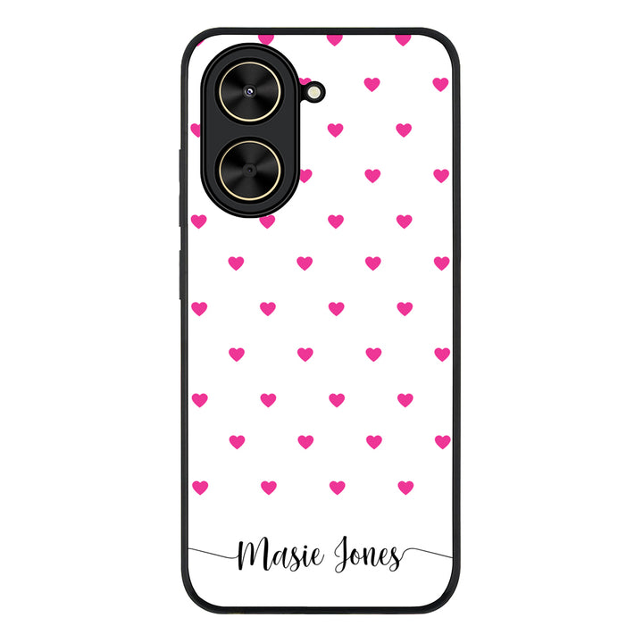 Redmi A5 4G / Rugged Black Heart Pattern Custom Text, My Name Phone Case - Redmi - Stylizedd.com