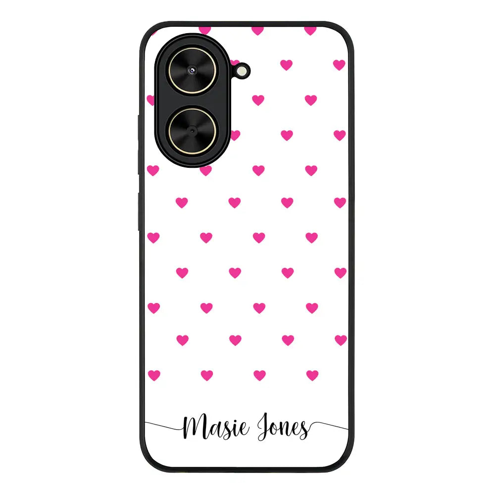 Heart Pattern Custom Text My Name Phone Case - Poco - C71 / Rugged Black - Stylizedd