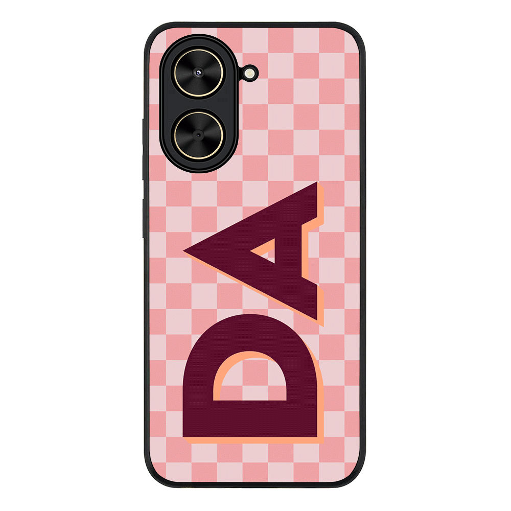 Custom Monogram Initial Small Checkerboard Phone Case - Poco - C71 / Rugged Black - Stylizedd