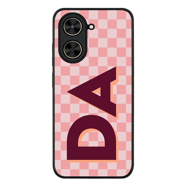 Custom Monogram Initial Small Checkerboard Phone Case - Poco - C71 / Rugged Black - Stylizedd