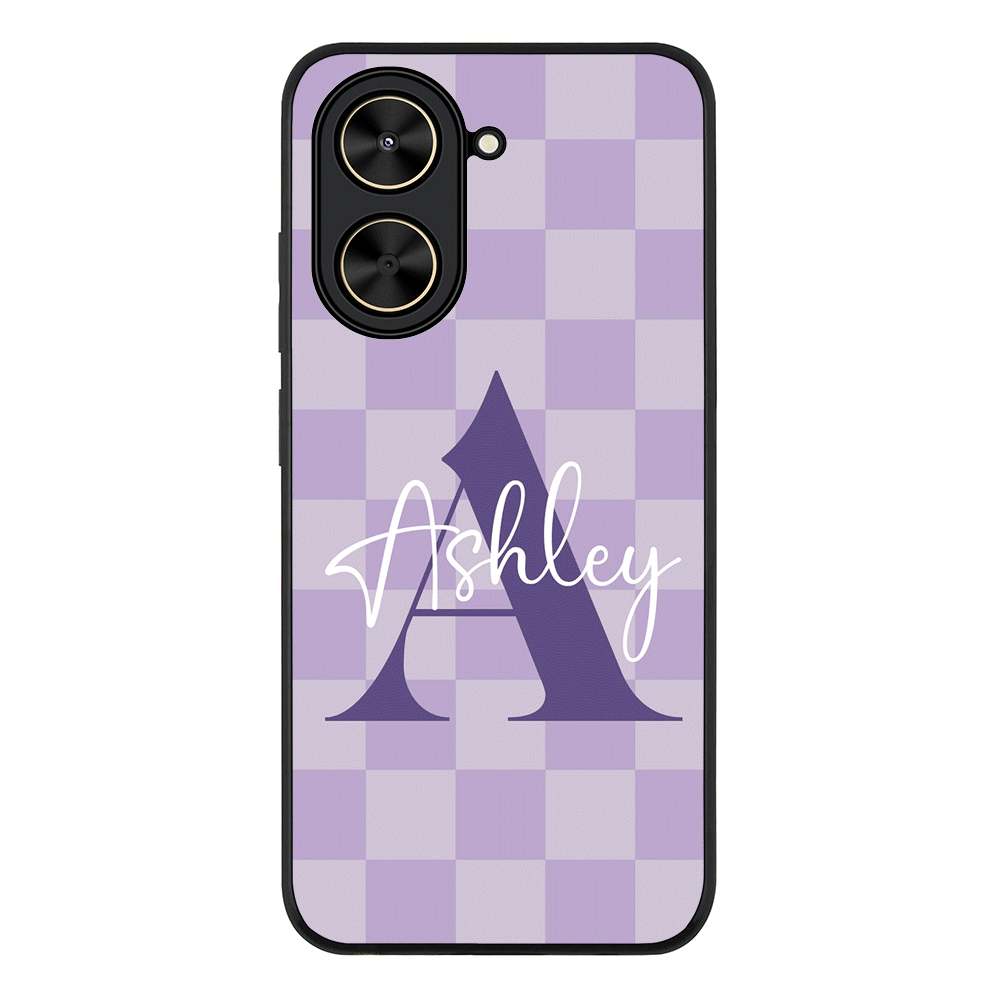 Personalized Name Initial Monogram Checkerboard Phone Case - Poco - C71 / Rugged Black - Stylizedd